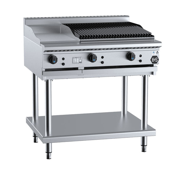 B+S Black BT-GRP3-CBR6 Combination 300mm Grill Plate and 600 Char Broiler on Stand