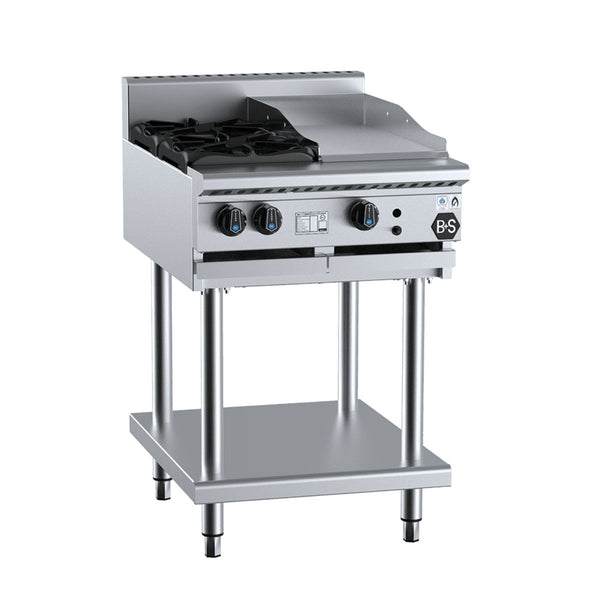 B+S Black BT-SB2-GRP3 Combination Two Open Burners and 300mm Grill Plate on Stand