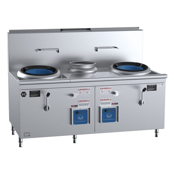 B+S Black CCF-HP2+1 Double Hole Hipac Wok with Centre Pot and Prep Table