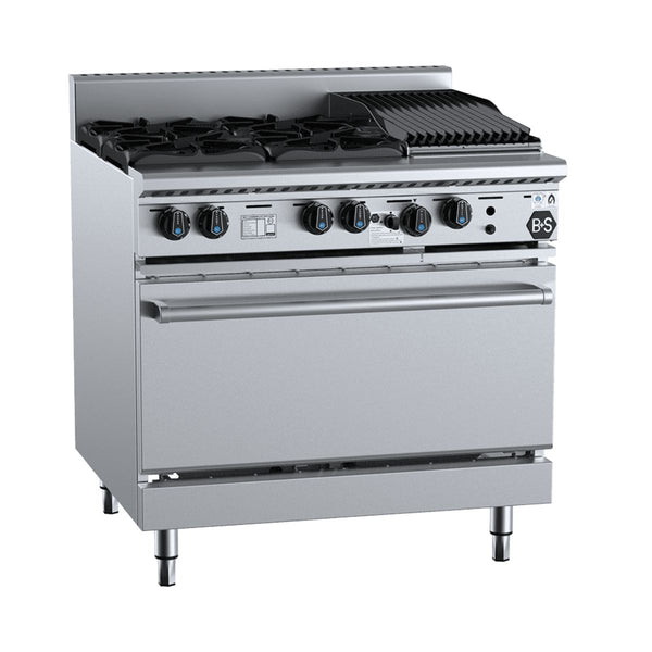 B+S K+ KOV-SB4-CBR3 Combination Oven with Four Open Burners and 300mm Char Broiler
