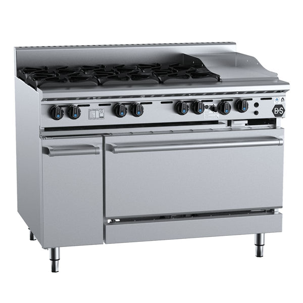 B+S Black OV-SB6-GRP3 Combination Oven with Six Open Burners and 300mm Grill Plate