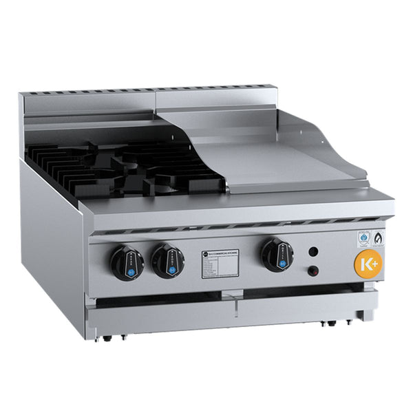 B+S K+ KBT-SB2-GRP3BM Combination Two Open Burners and 300mm Grill Plate Bench Mounted