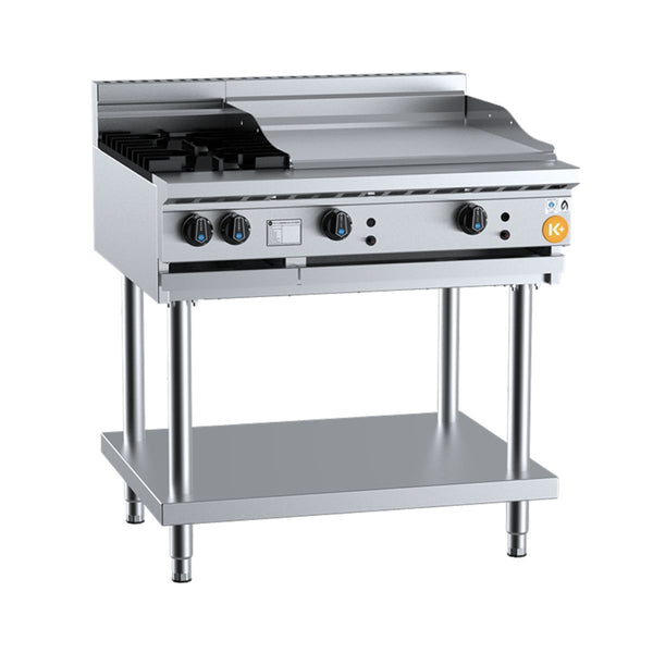 B+S K+ KBT-SB2-GRP6 Combination Two Open Burners and 600mm Grill Plate on Stand
