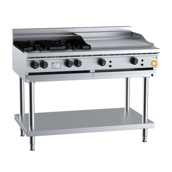 B+S K+ KBT-SB4-GRP6 Combination Four Open Burners and 600mm Grill Plate on Stand