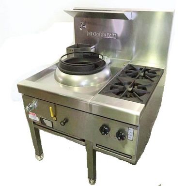 Goldstein CWA1B2, 1 Burner Air Cooled Chinese Wok with the Choice of a Heavy Duty Dual Ringed Burner, an Energy Efficient Mongolian Burner, or a Heavy Duty Duckbill Burner, along with 2 Extra Open Burners