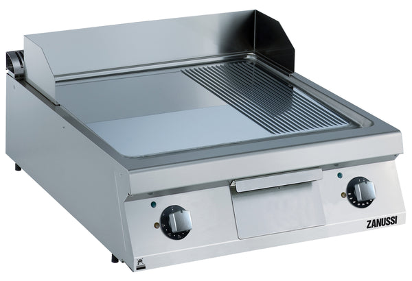 Zanussi EVO900 392074, 800mm Fry Top with 2/3 Smooth 1/3 Ribbed Polished Chrome Sloped Plate