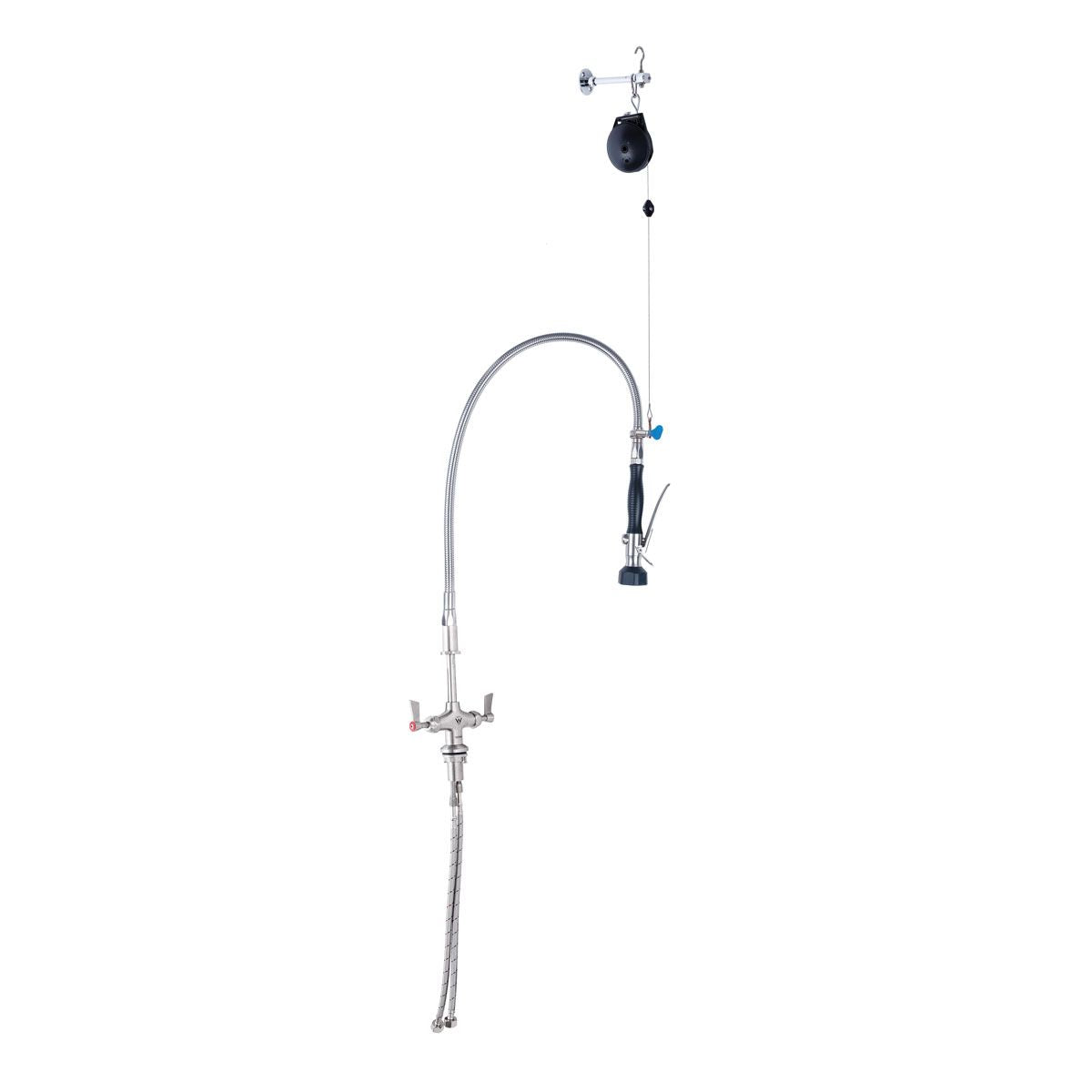 3Monkeez T 3M53500 Stainless Steel Line Retractor Dual Hob Mounted Pre Rinse Unit