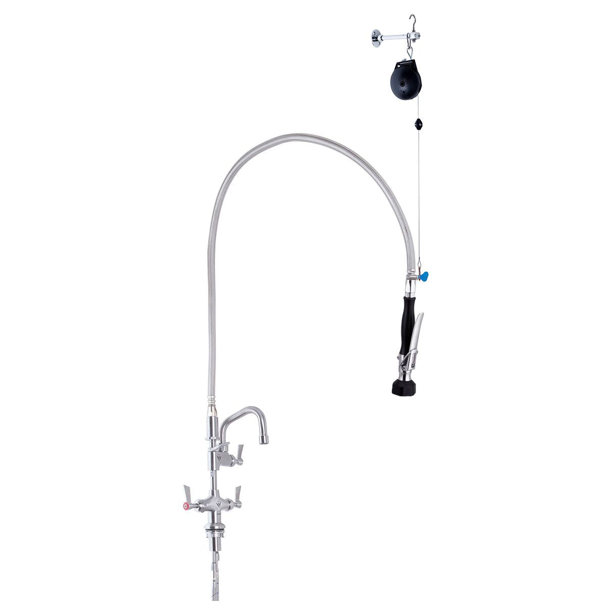 3Monkeez T 3M53506 Stainless Steel Line Retractor Dual Hob Mounted Pre Rinse Unit With 6 Pot Filler