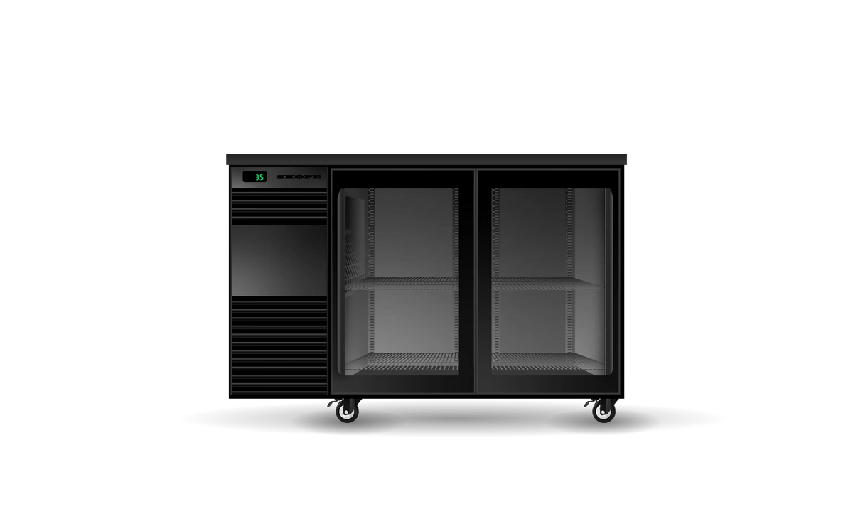 Skope BB.2.GSL.r, 2 Glass Sliding Door Remote Back Bar Fridge