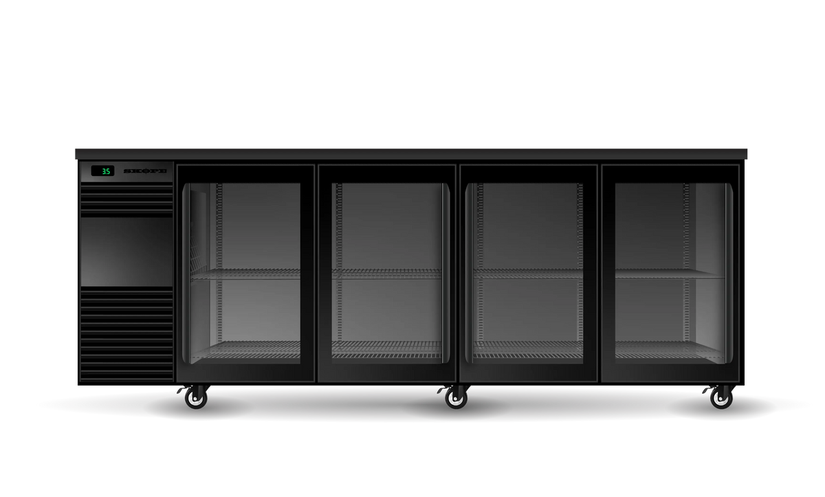 Skope BB.4.GSL, 4 Glass Sliding Door Back Bar Fridge