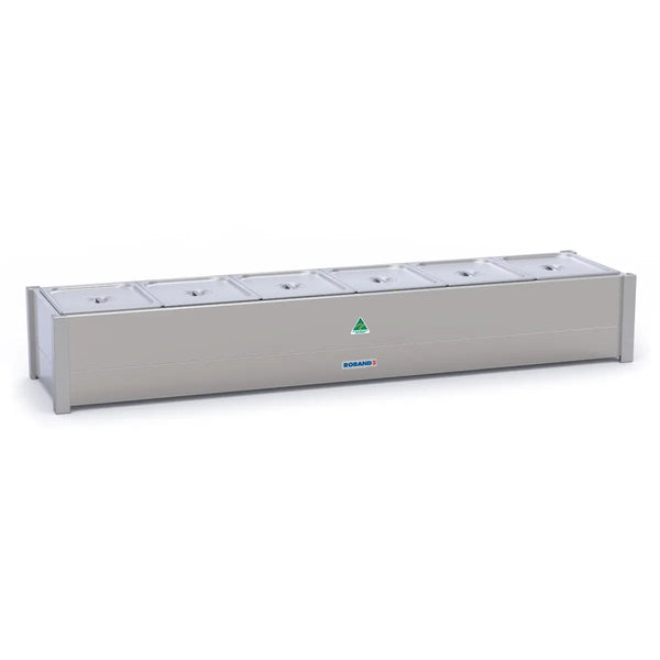 Roband BM16A Hot Bain Marie - Includes Pans and Lids - 6 x 1/2 size, single row