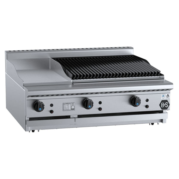 B+S Black BT-GRP3-CBR6BM Combination Bench Mounted 300mm Grill Plate and 600mm Char Broiler
