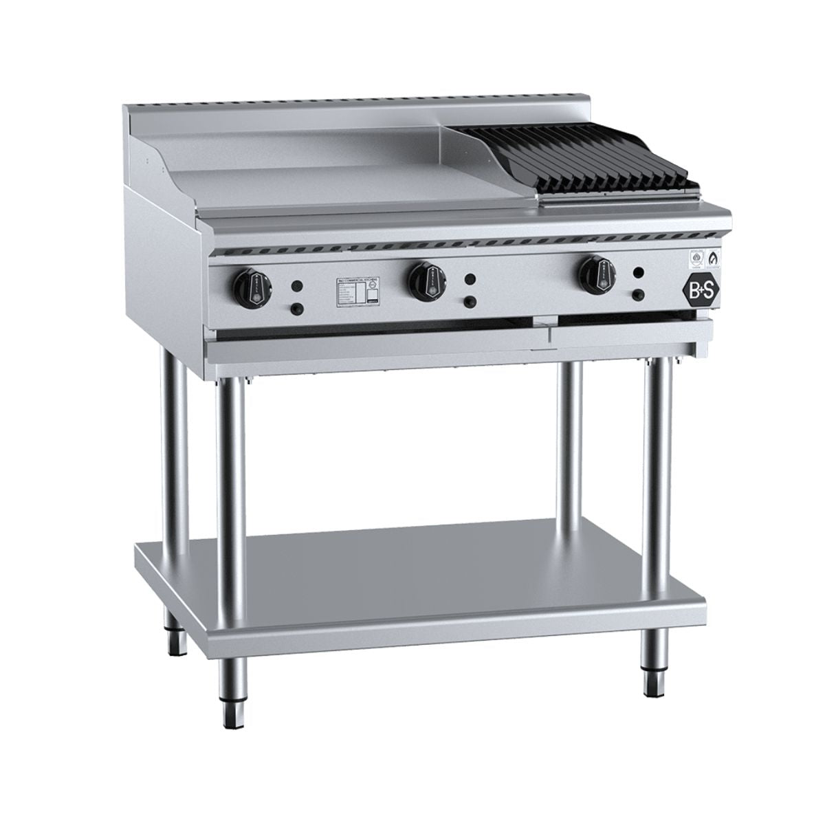 B+S Black BT-GRP6-CBR3 Combination 600mm Grill Plate and 300mm Char Broiler on Stand