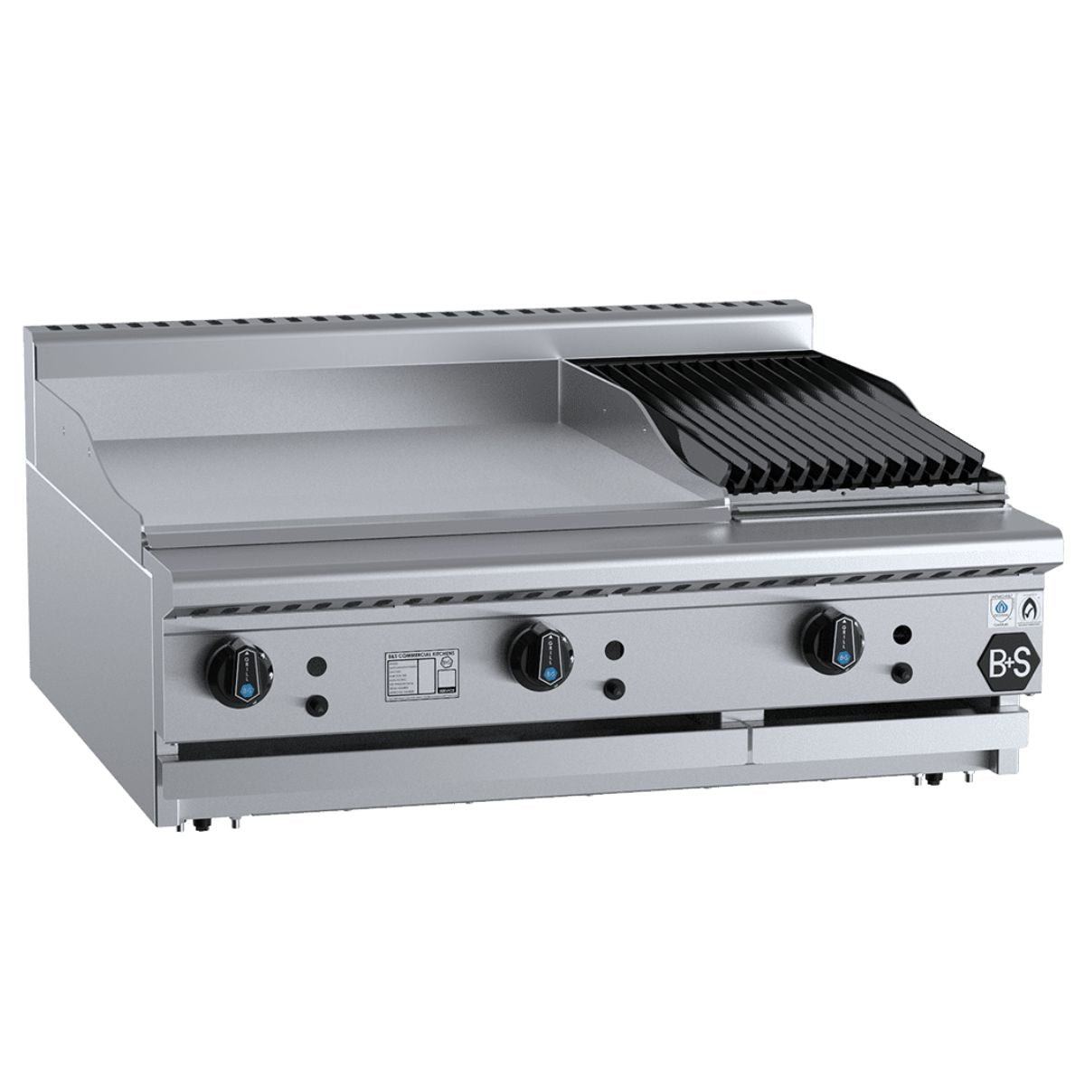 B+S Black BT-GRP6-CBR3BM Combination Bench Mounted 600mm Grill Plate and 300mm Char Broiler