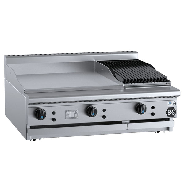 B+S Black BT-GRP6-CBR3BM Combination Bench Mounted 600mm Grill Plate and 300mm Char Broiler