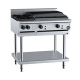 B+S Black BT-SB2-CBR6 Combination Two Open Burner and 600mm Char Broiler on Stand