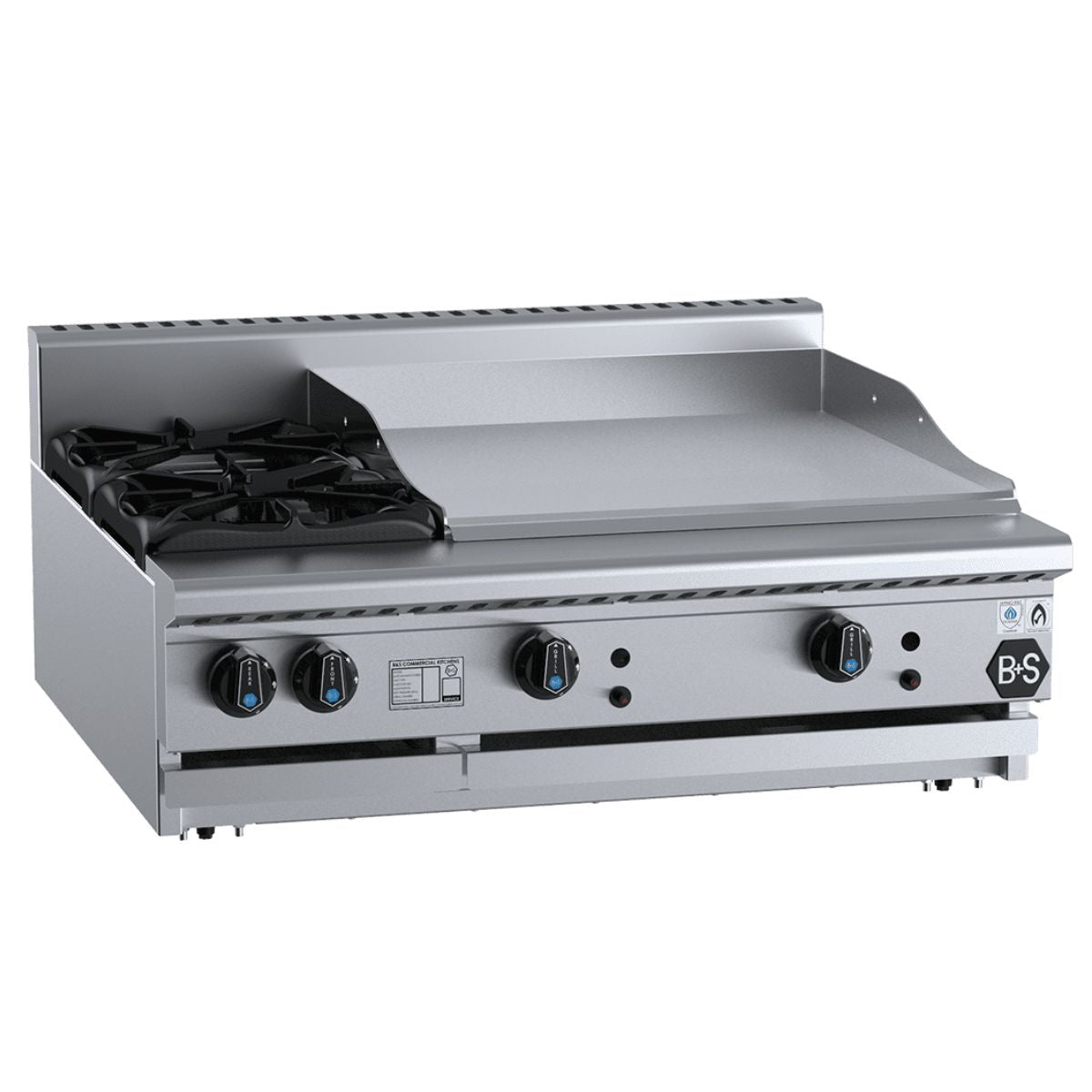 B+S Black BT-GRP6-GRP6BM Combination Bench Mounted Four Open Burners and 600mm Grill Plate
