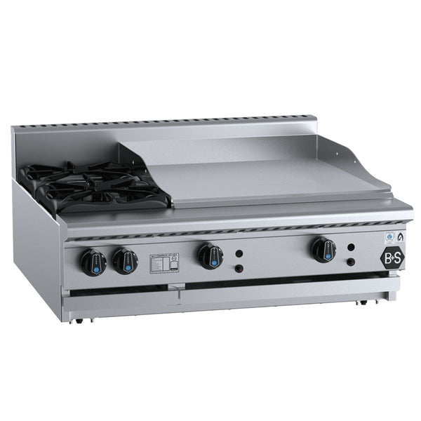 B+S Black BT-SB2-GRP6BM Combination Bench Mounted Two Open Burners and 600mm Grill Plate