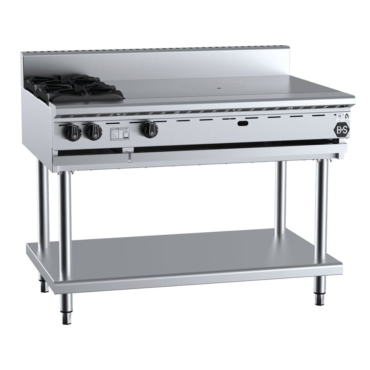 B+S Black BT-SB2-TT9 Combination Two Open Burners and 900mm Target Top on Stand