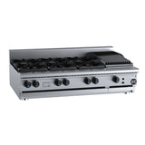 B+S Black BT-SB6-CBR3BM Combination Bench Mounted Six Open Burners and 300mm Char Broiler