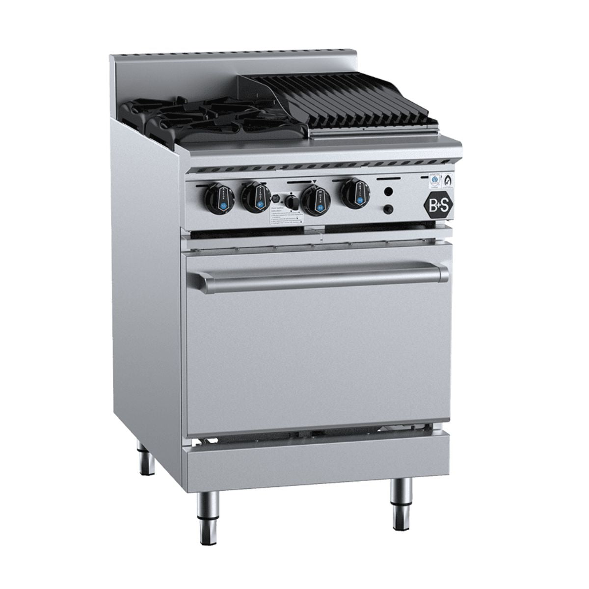 B+S Black OV-SB2-CBR3 Combination Oven with Two Open Burners and 300mm Char Broiler