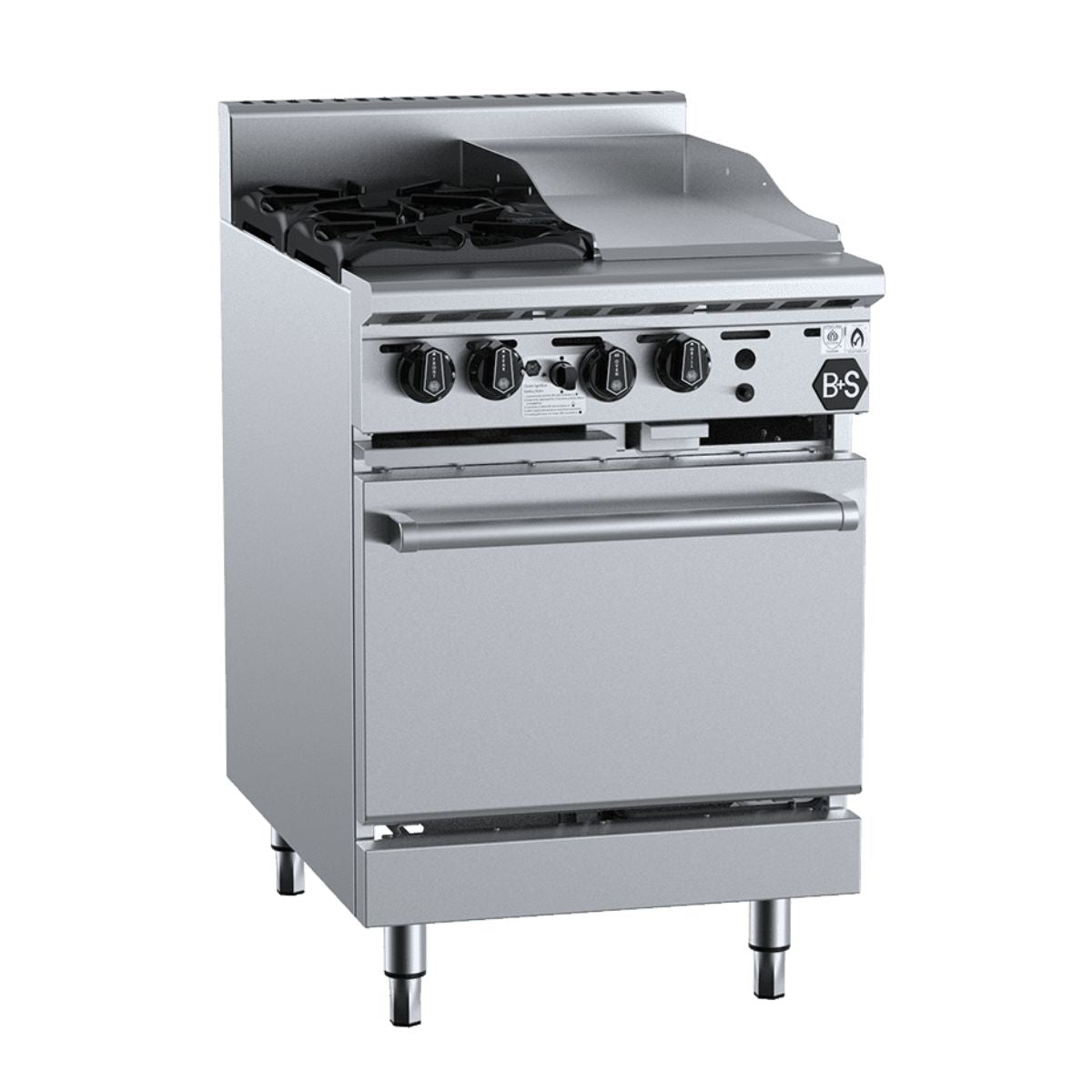 B+S Black OV-SB2-GRP3 Combination Oven with Two Open Burners and 300mm Grill Plate