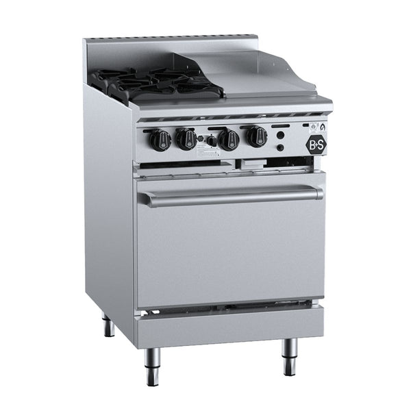 B+S Black OV-SB2-GRP3 Combination Oven with Two Open Burners and 300mm Grill Plate
