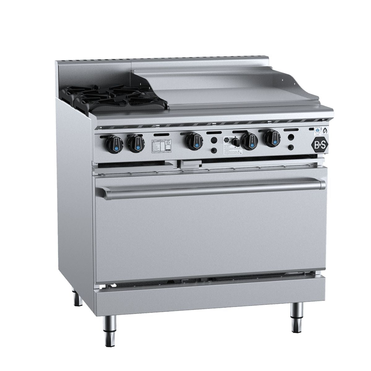 B+S Black OV-SB2-GRP6 Combination Oven with Two Open Burners and 600mm Grill Plate