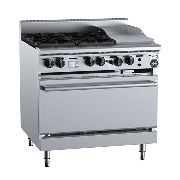 B+S K+ KOV-SB4-GRP3 Combination Oven with Four Open Burners and 300mm Grill Plate
