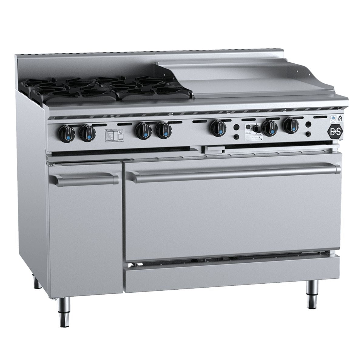 B+S Black OV-SB4-GRP6 Combination Oven with Four Open Burners and 600mm Grill Plate