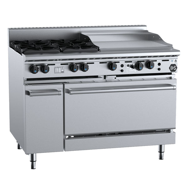 B+S Black OV-SB4-GRP6 Combination Oven with Four Open Burners and 600mm Grill Plate