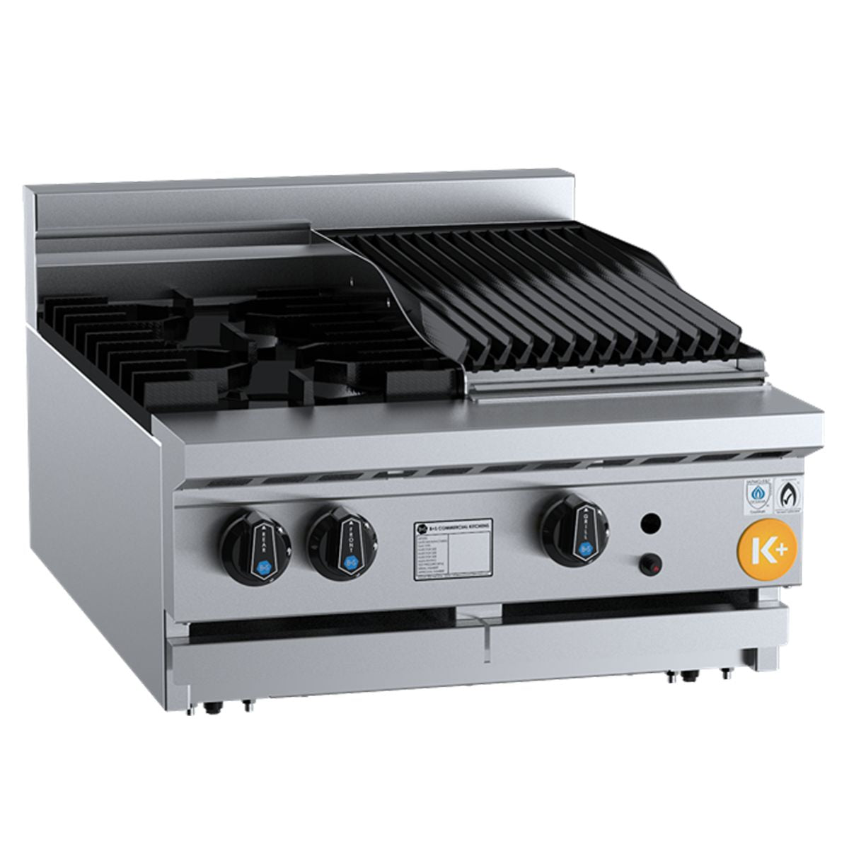 B+S K+ KBT-SB2-CBR3BM Combination Two Open Burners and 300mm Char Broiler Bench Mounted