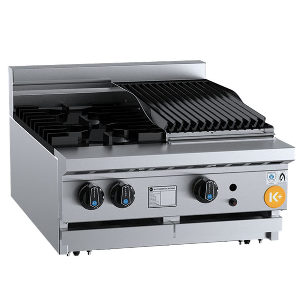 B+S K+ KBT-SB2-CBR3BM Combination Two Open Burners and 300mm Char Broiler Bench Mounted
