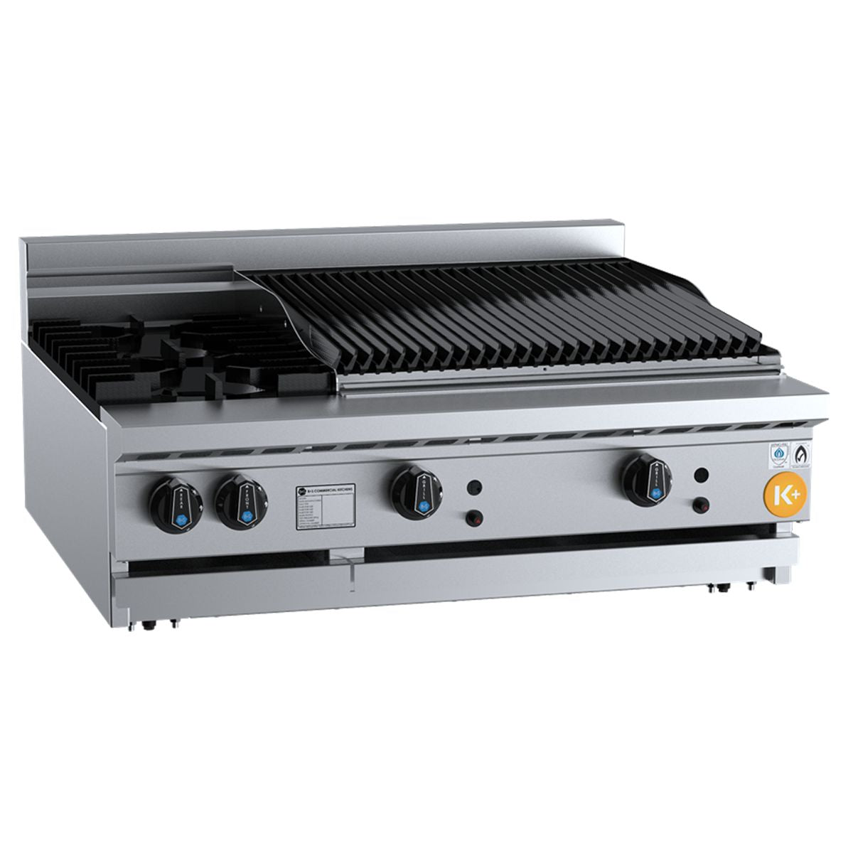 B+S K+ KBT-SB2-CBR6BM Combination Two Open Burners and 600mm Char Broiler Bench Mounted
