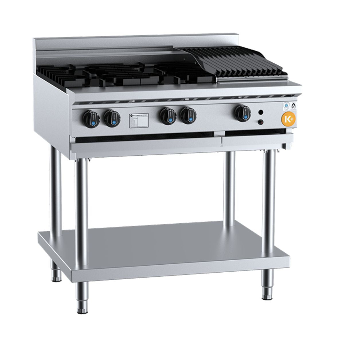 B+S K+ KBT-SB4-CBR3 Combination Four Open Burners and 300mm Char Broiler on Stand