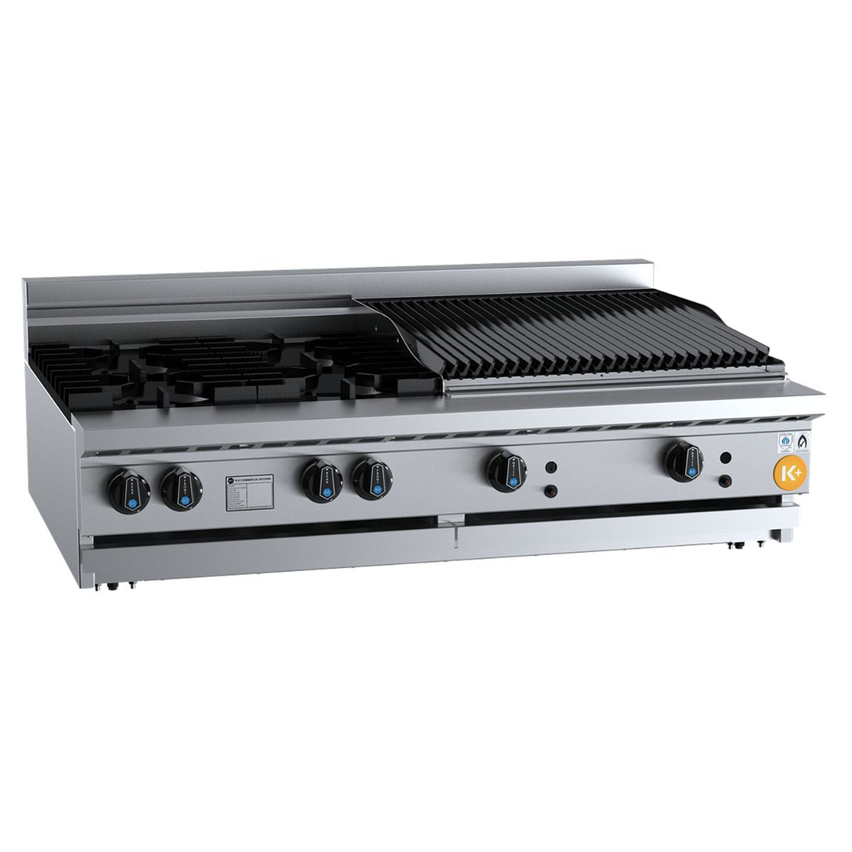 B+S K+ KBT-SB4-CBR6BM Combination Four Open Burners and 600mm Char Broiler Bench Mounted