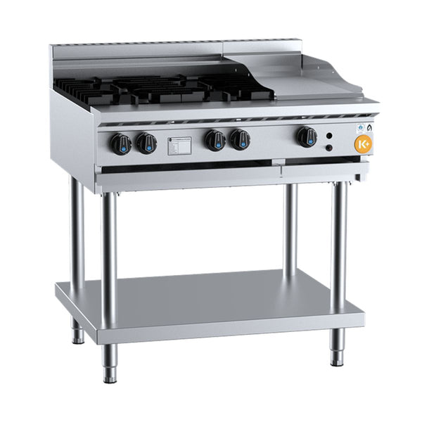 B+S K+ KBT-SB4-GRP3 Combination Four Open Burners and 300mm Grill Plate on Stand