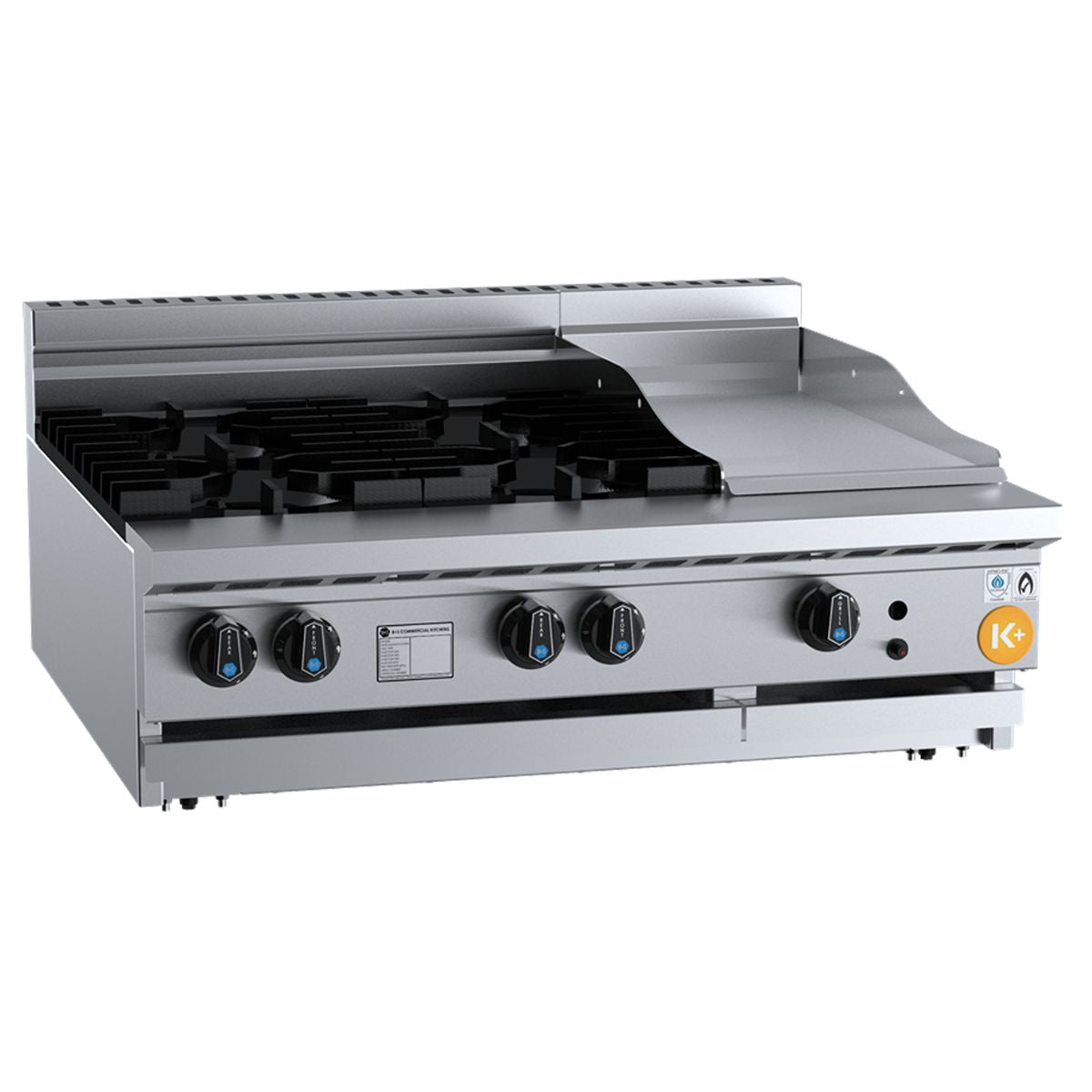 B+S K+ KBT-SB4-GRP3BM Combination Four Open Burners and 300mm Grill Plate Bench Mounted