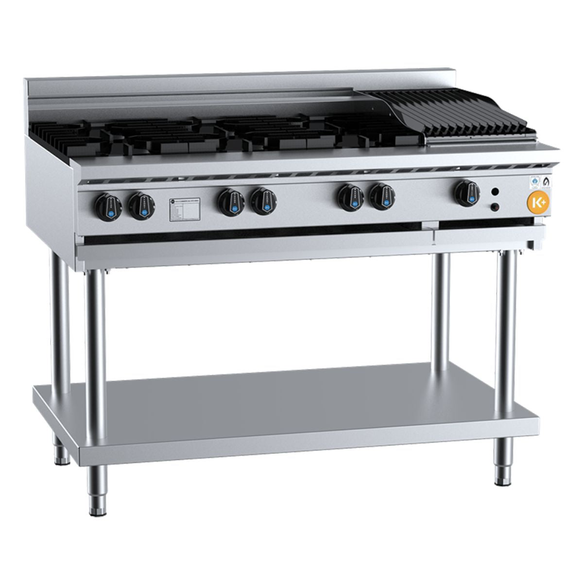 B+S K+ KBT-SB6-CBR3 Combination Six Open Burners and 300mm Char Broiler on Stand