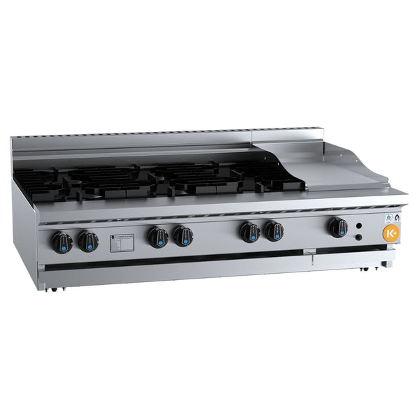 B+S K+ KBT-SB6-GRP3BM Combination Six Open Burners and 300mm Grill Plate Bench Mounted