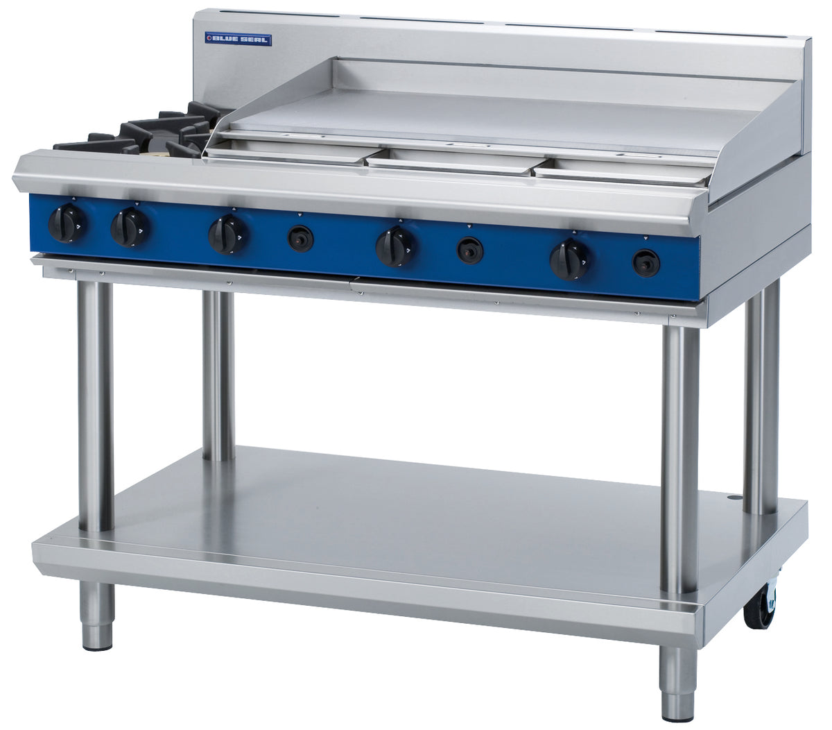 Blue Seal Evolution G518A-LS, 2 Burner with 900mm Griddle Cooktop with Leg Stand