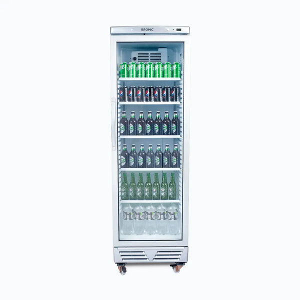Bromic GM0374L Upright Display Fridge with Lightbox Flat Glass Door 372L