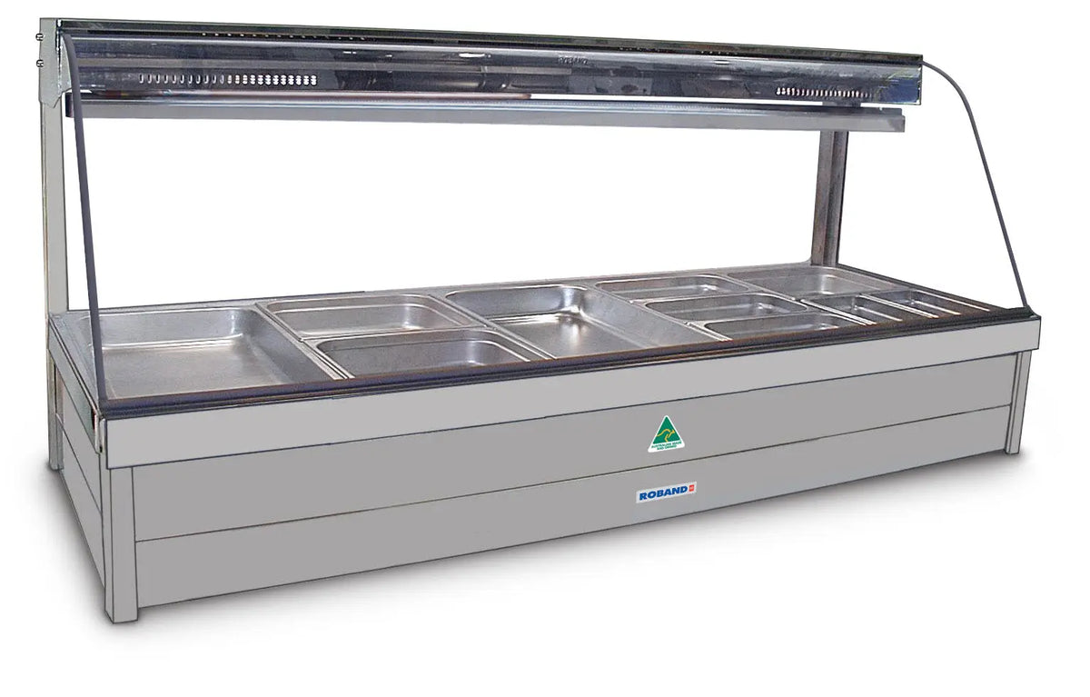 Roband CFX25RD Curved Glass Refrigerated Display Bar - COLD PLATE &amp; CROSS FIN COIL - PIPED &amp; FOAMED ONLY (NO MOTOR) - 10 x 1/2 size, double row