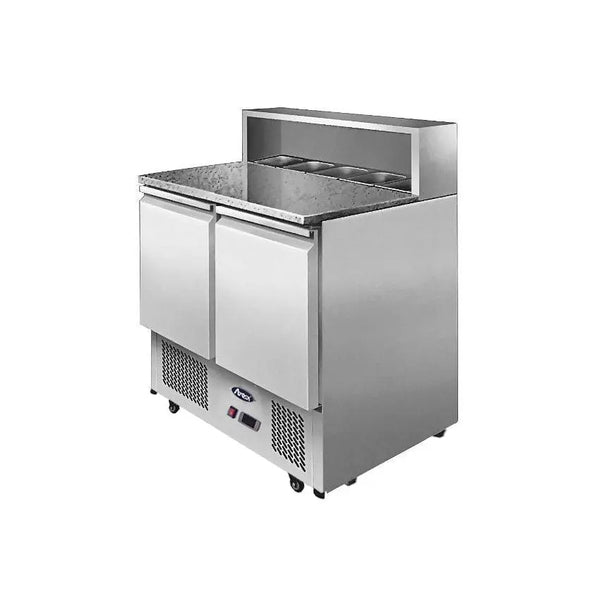 Atosa ESL3831, 2 Door Pizzatable Marble Top Saladette Prep Fridge 300L
