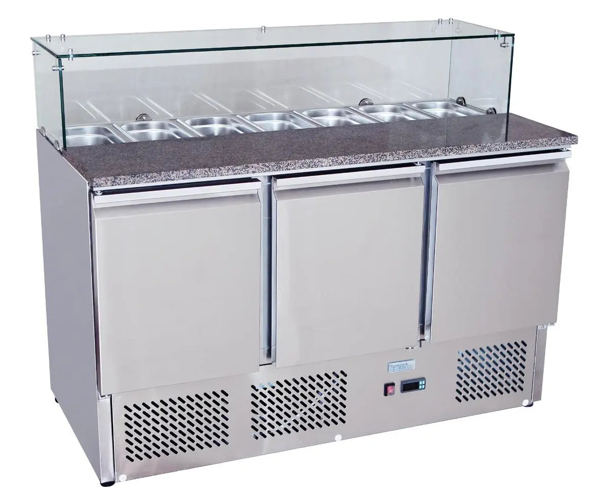 Atosa ESL3864, 3 Door Pizzatable Marble Top Saladette Prep Fridge 380L