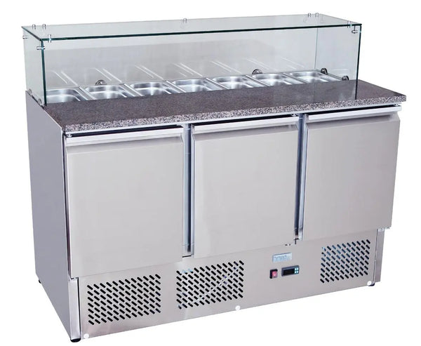 Atosa ESL3864, 3 Door Pizzatable Marble Top Saladette Prep Fridge 380L