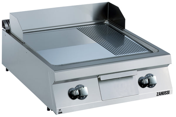 Zanussi EVO900 392055, 800mm Fry Top with 2/3 Smooth 1/3 Ribbed Polished Chrome Sloped Plate