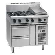 Waldorf 800 RN8603G-RB, 4 Burner with 300mm Griddle Cooktop with Refrigerated Base