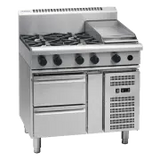 Waldorf 800 RN8603G-RB, 4 Burner with 300mm Griddle Cooktop with Refrigerated Base