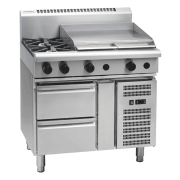 Waldorf 800 RN8606G-RB, 2 Burner with 600mm Griddle Cooktop with Refrigerated Base